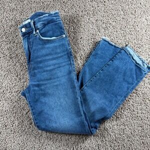 Good American High Rise Distressed Fray Hem Straight Leg Jeans Women Size 6 28